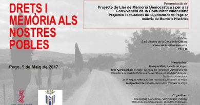 Es presenta a Pego l’Avantprojecte de Llei de la Memòria Democràtica i per la Convivència de la Comunitat Valenciana