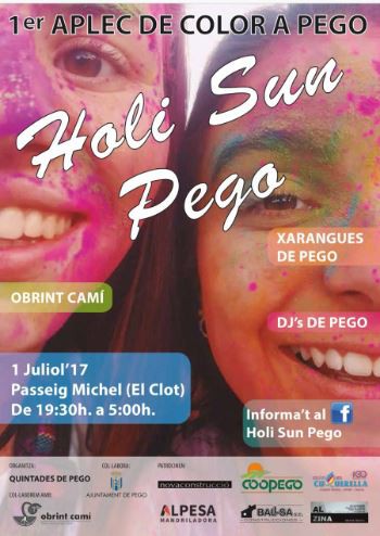 Les Quintades de Pego proposen ‘Holi Sun Pego’ per tancar les Festes 2017