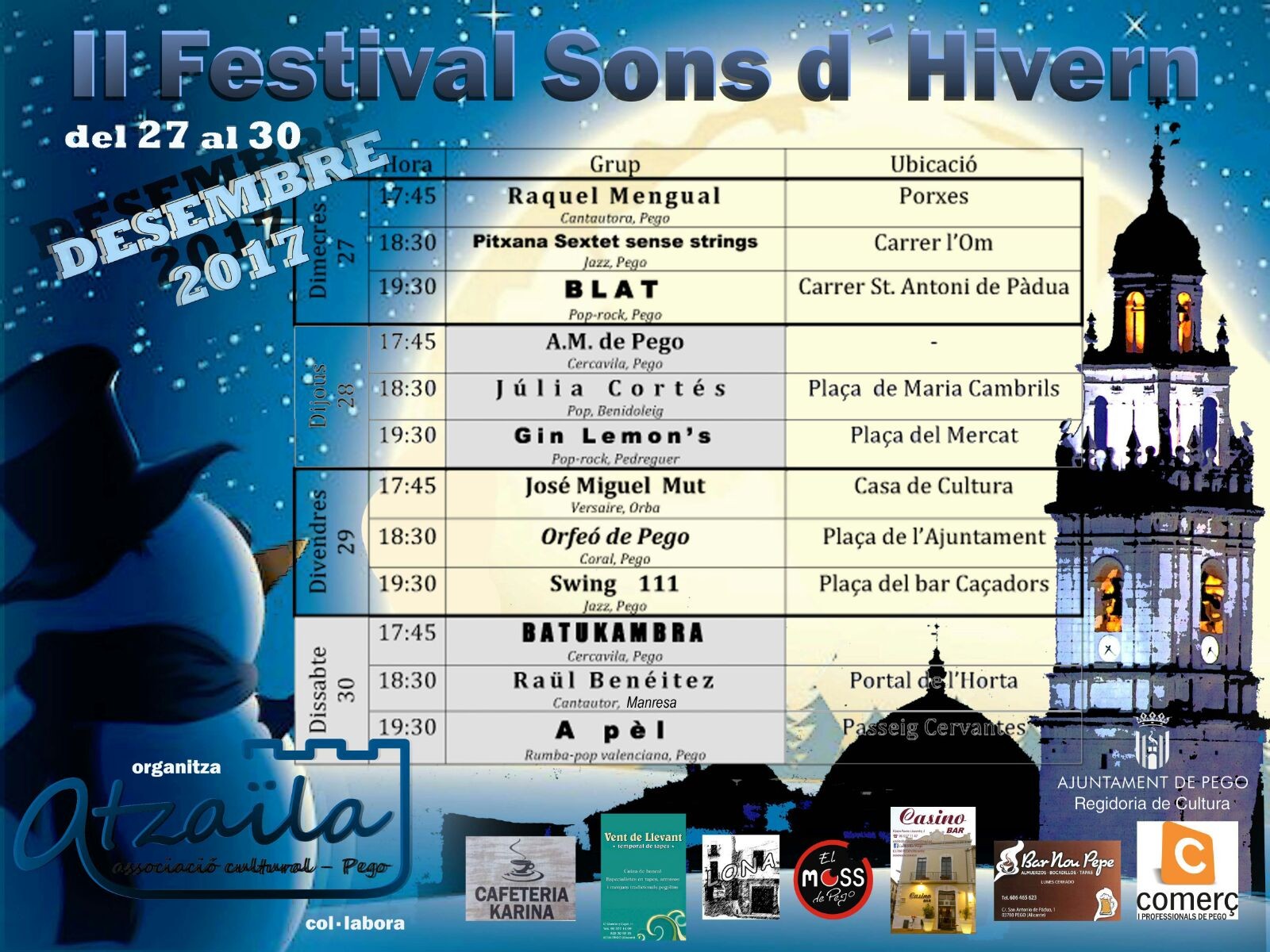 La banda sonora de l’hivern a Pego la posa Atzaïla amb el II Festival Sons d’Hivern