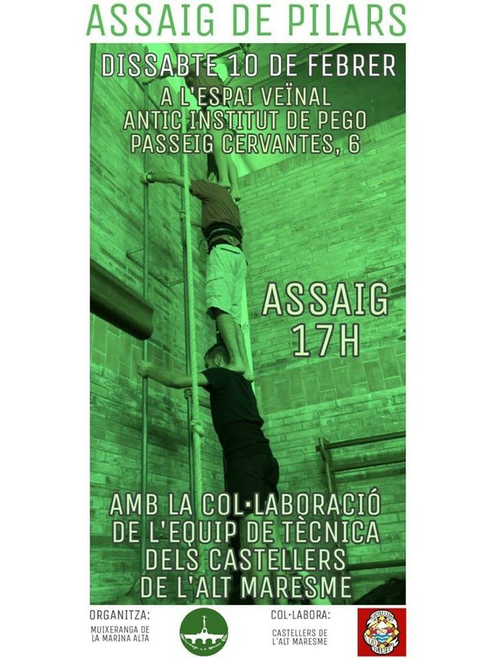 La Muixeranga de la Marina Alta assajarà este dissabte a Pego amb els Castellers de l’Alt Maresme