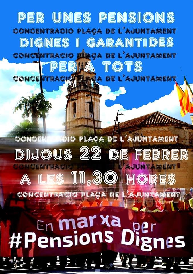 Els i les pensionistes de Pego estan convocats a concentrar-se ‘Per unes pensions dignes i garantides per a tots i totes’