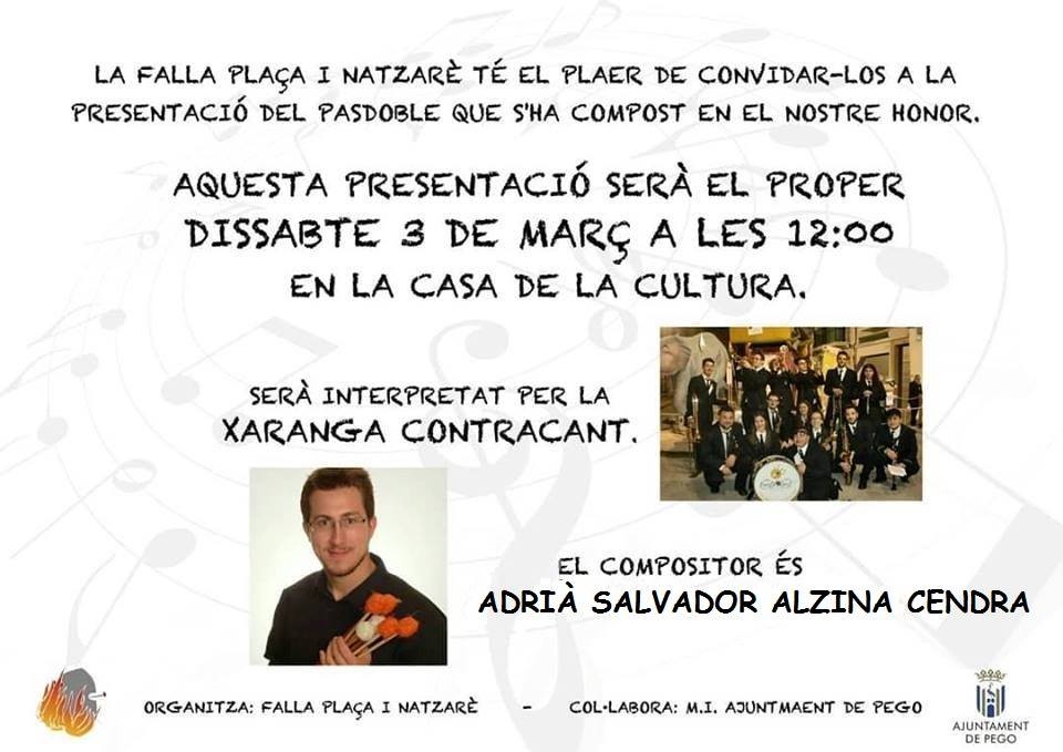 Estrena del pasdoble dedicat a la Falla Plaça i Natzarè
