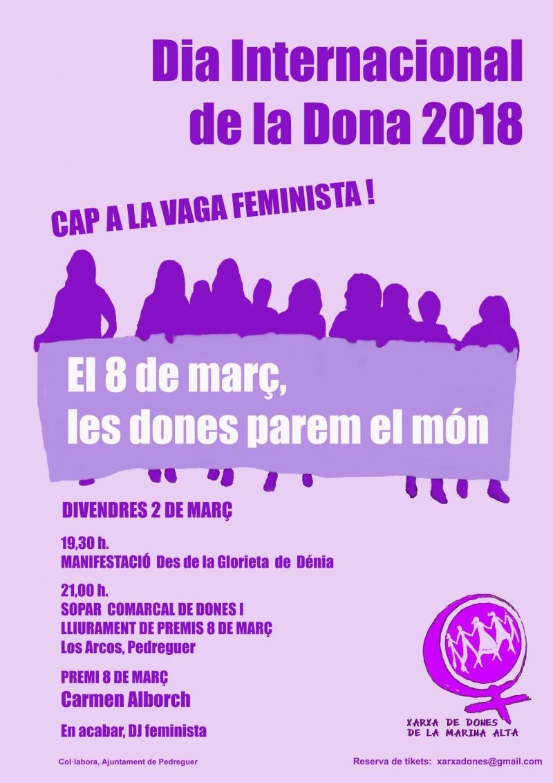 “El 8 de març les dones parem el món”, amb este lema la Xarxa de Dones de la Marina Alta s’adherix a la Vaga Feminista i fa una crida a secundar-la