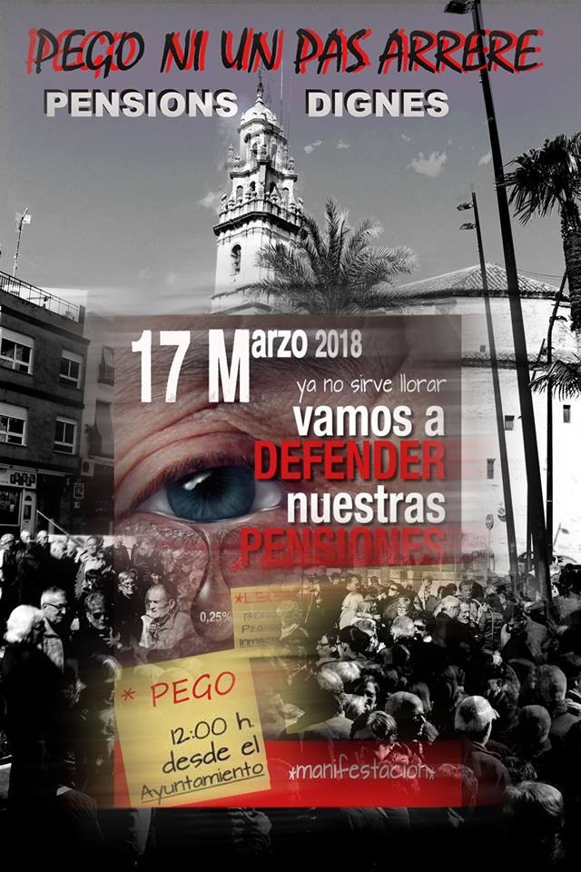 Pego se suma a les concentracions convocades dissabte, 17 de març, per a exigir que les pensions es revaloritzen d’acord amb l’IPC