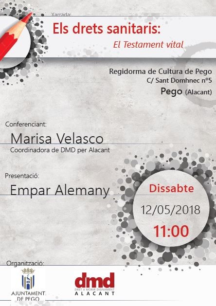Dissabte a Pego es parla de ‘Els drets sanitaris: el testament vital’