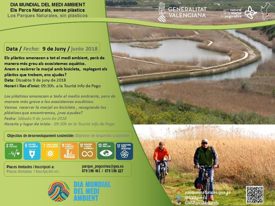 El PN de La Marjal de Pego-Oliva celebra el Dia mundial del Medi Ambient amb una passejada amb bici per a eliminar plàstics
