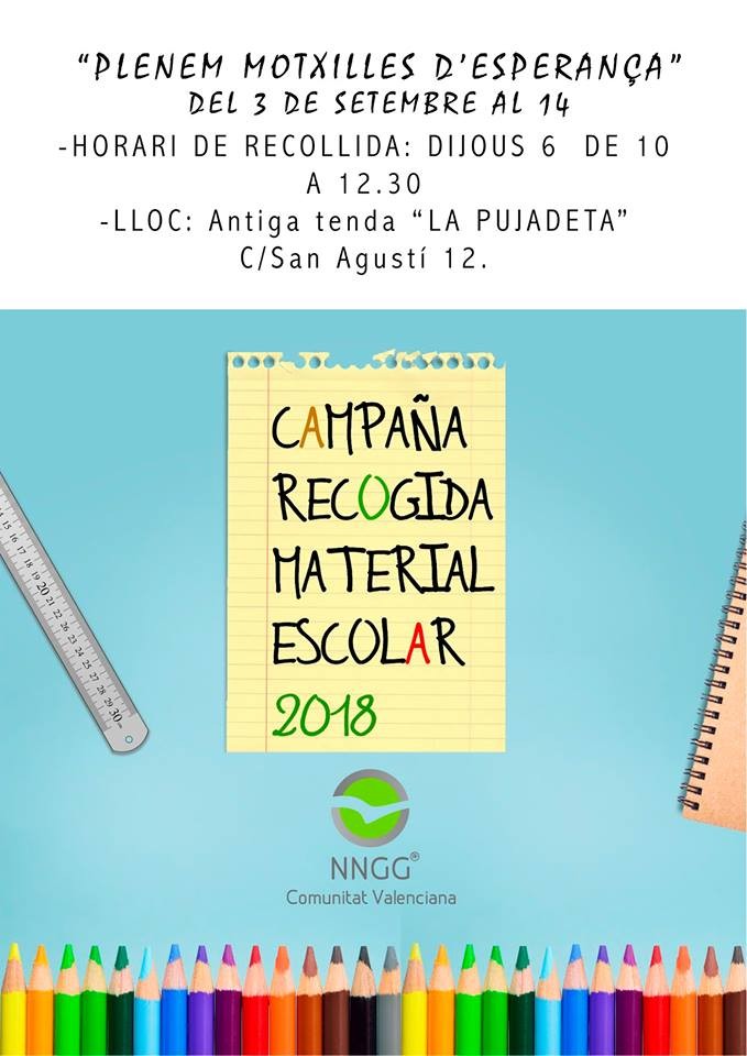 Noves Generacions del PP  de Pego donarà el material escolar arreplegat a Càrites