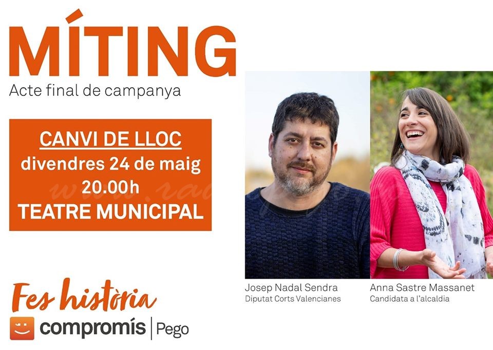 El míting de Compromís per Pego posarà punt final a la campanya aquesta vesprada