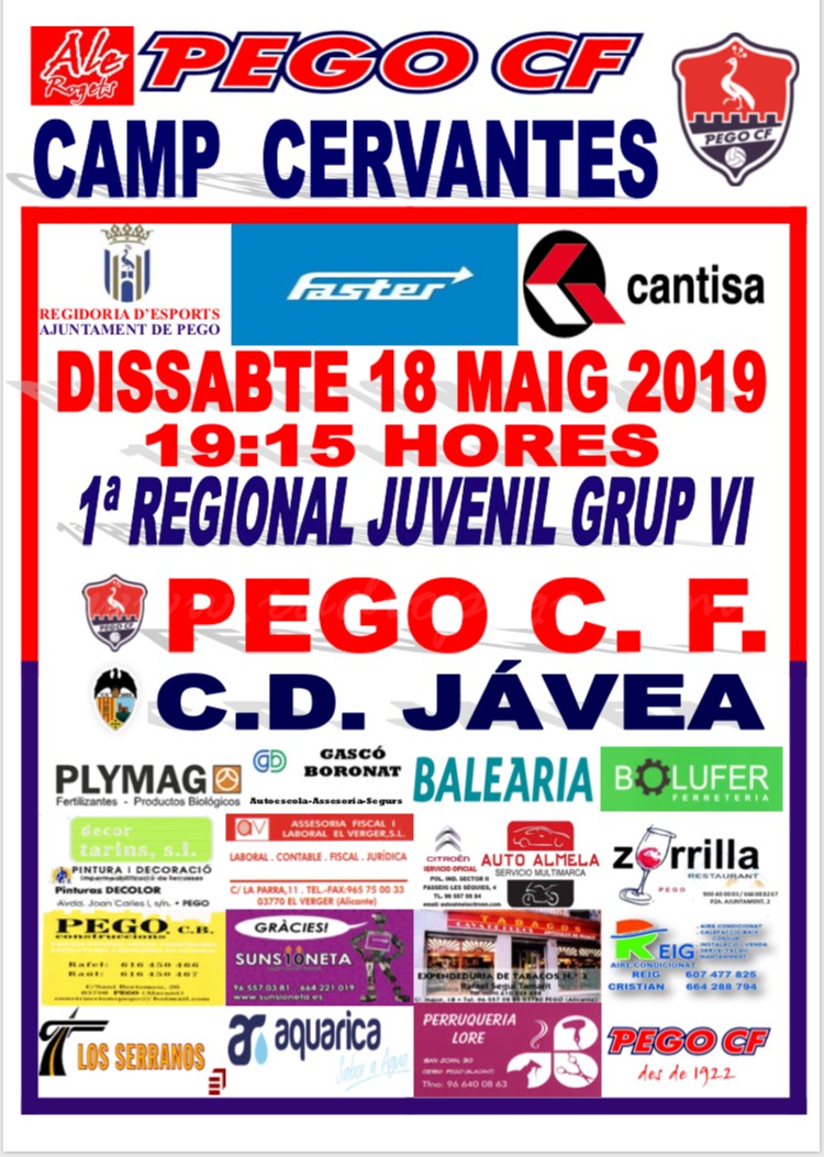 El Pego juvenil es juga demà el primer lloc amb el Jávea