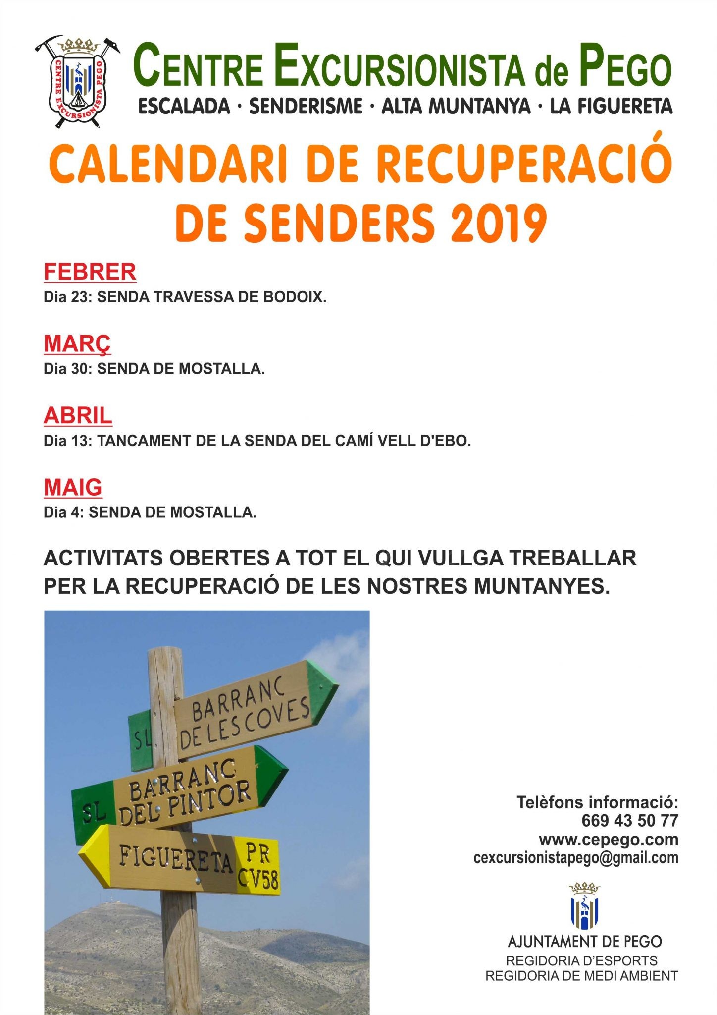 El Centre Excursionista treballarà dissabte en la senda de Mostalla