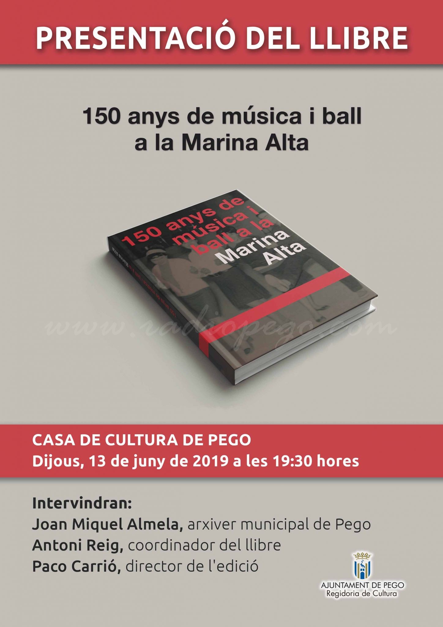 Dijous es presentarà a Pego el llibre «150 anys de música i ball a la Marina Alta»