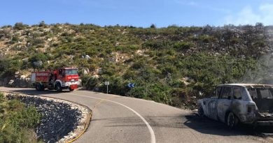 Un cotxe en flames va provocar ahir un incendi forestal entre Pego i la Vall d’Ebo