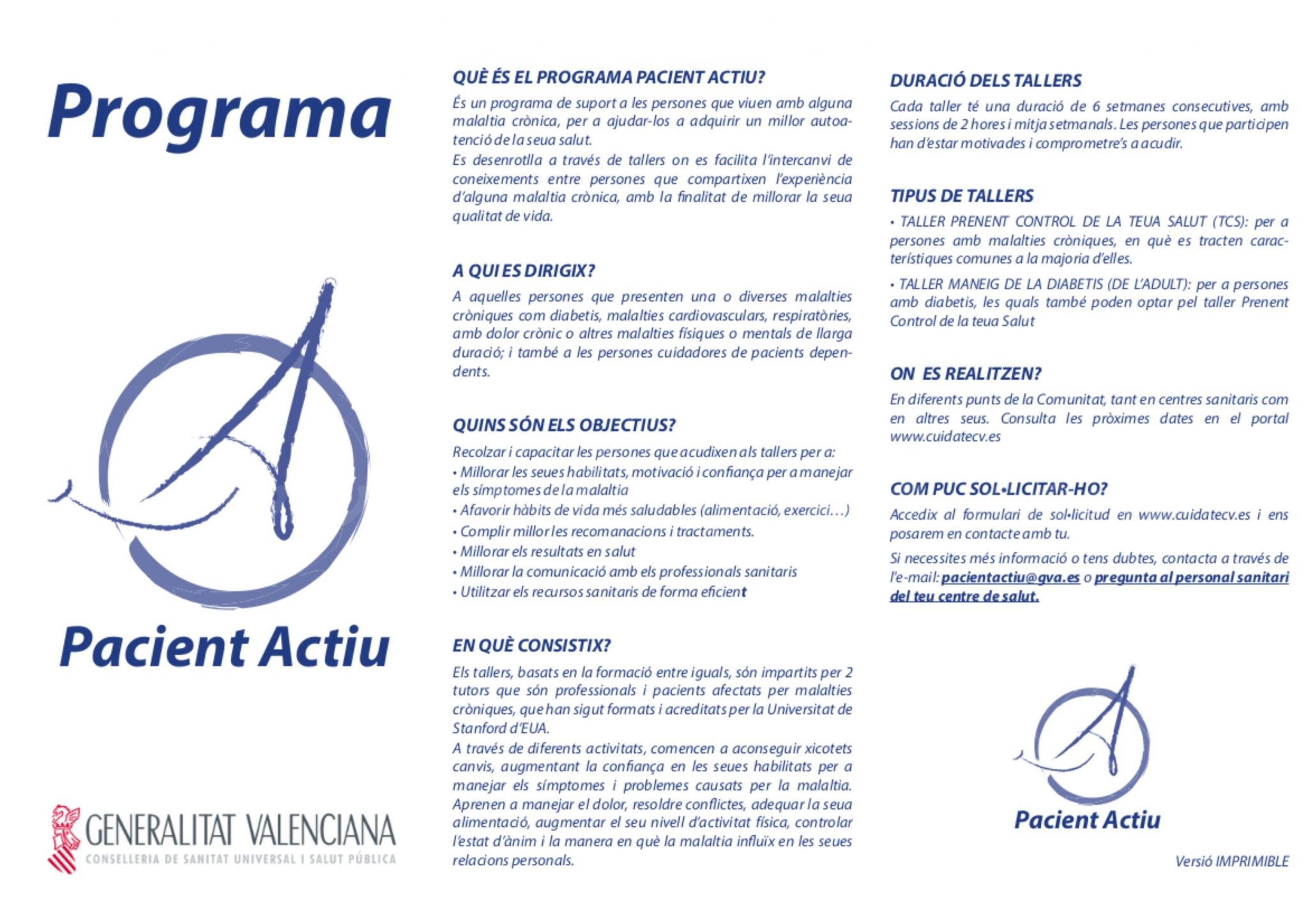 Taller per a malalts crònics i cuidadors, a partir del 31 d’octubre
