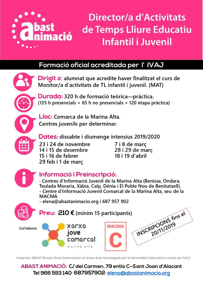 La Xarxa Jove Marina Alta ofereix un curs de direcció d’Activitats de Temps Lliure