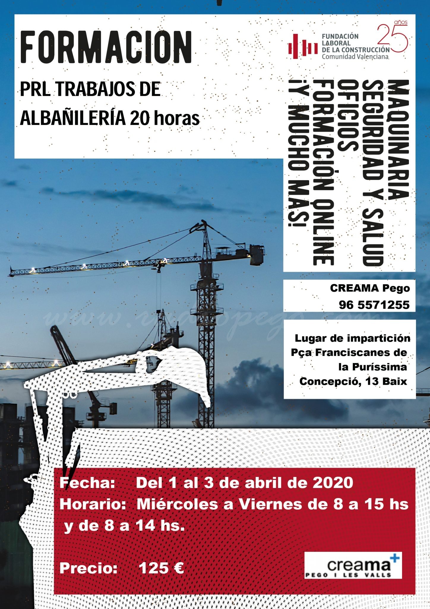 Creama impartirà en el mes d’abril un curs de Prevenció de Riscos Laborals en l’obra