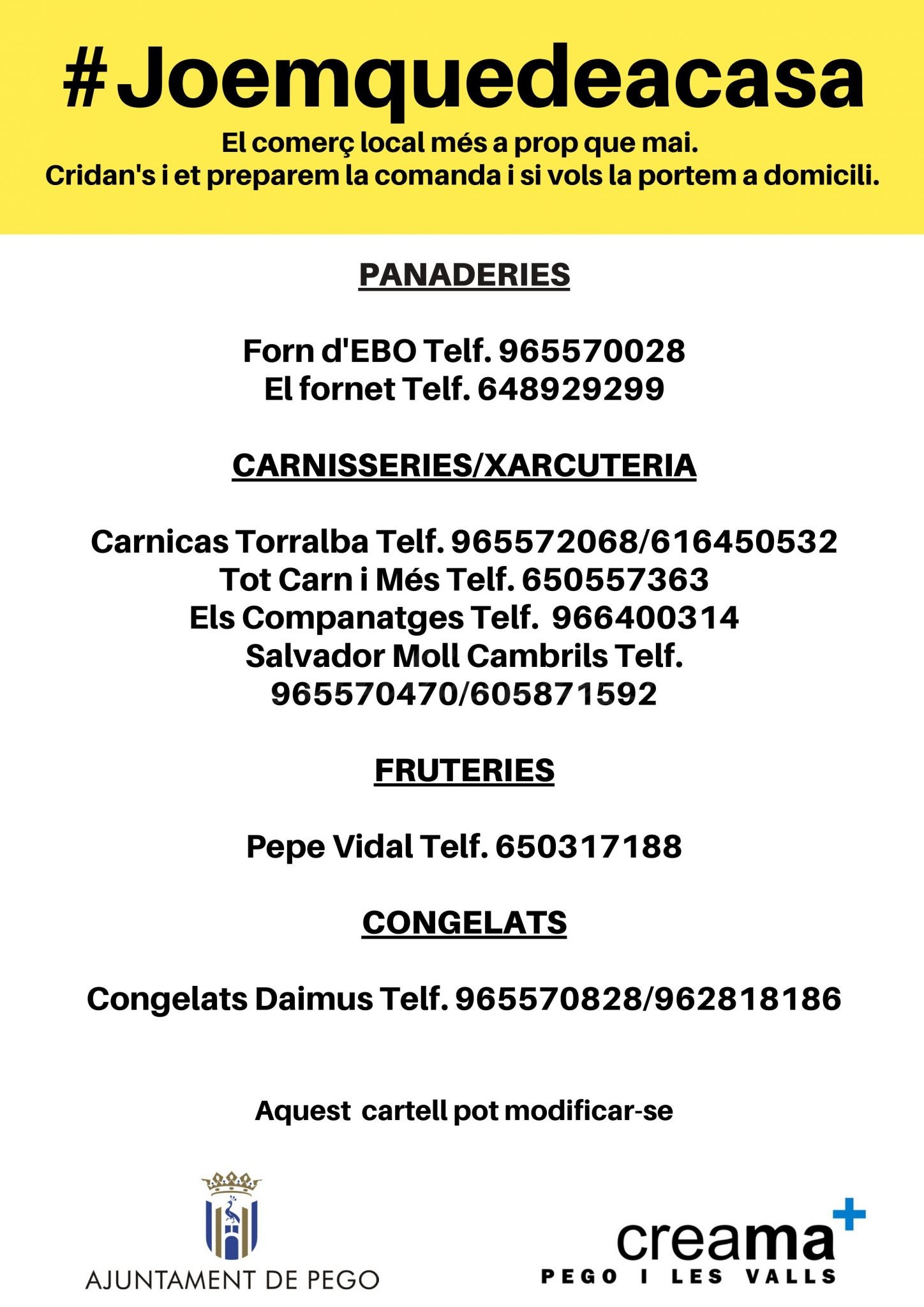 Comerços de Pego serveixen la compra a domicili #joemquedeacasa