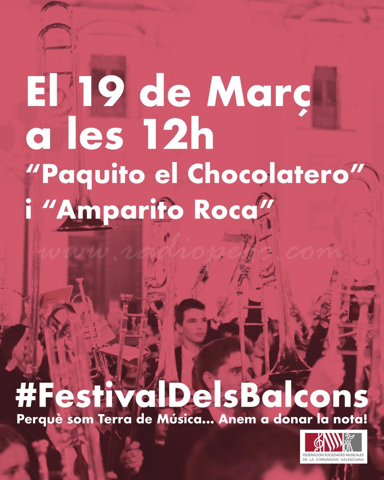 La FSMCV convoca a tots els músics de la Comunitat Valenciana a tocar demà en el #FestivalsDelsBalcons
