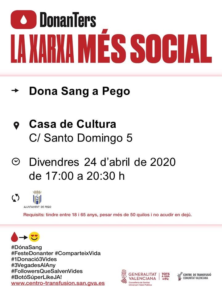 Divendres hi ha donació de sang a la Casa de Cultura de Pego