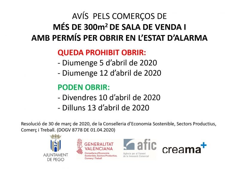 Els comerços i supermercats habilitats podran obrir divendres Sant i dilluns de Pasqua