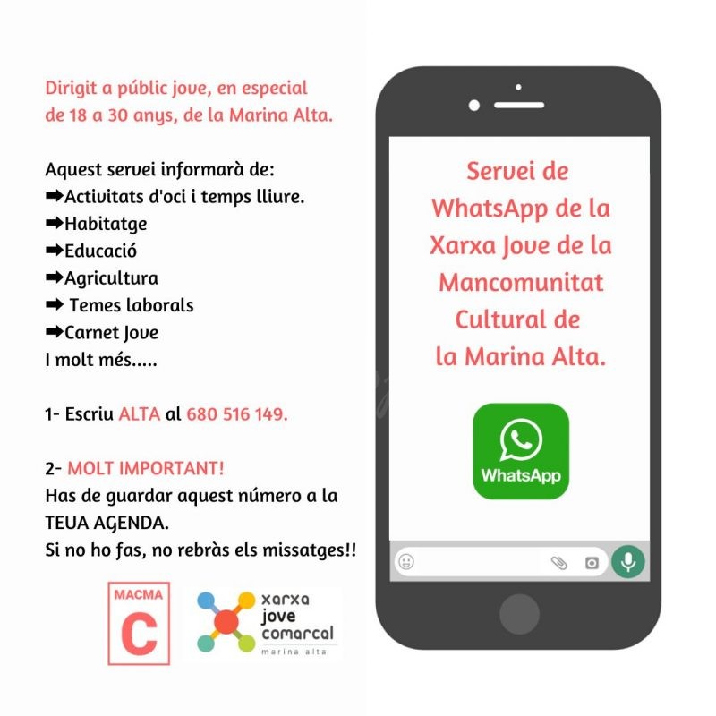 La Xarxa Jove Marina Alta llança un servei informatiu de WhatsApp