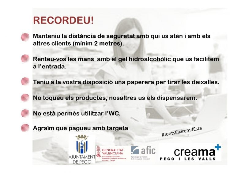 Creama Pego distribueix als comerços cartells informatius sobre mesures de seguretat