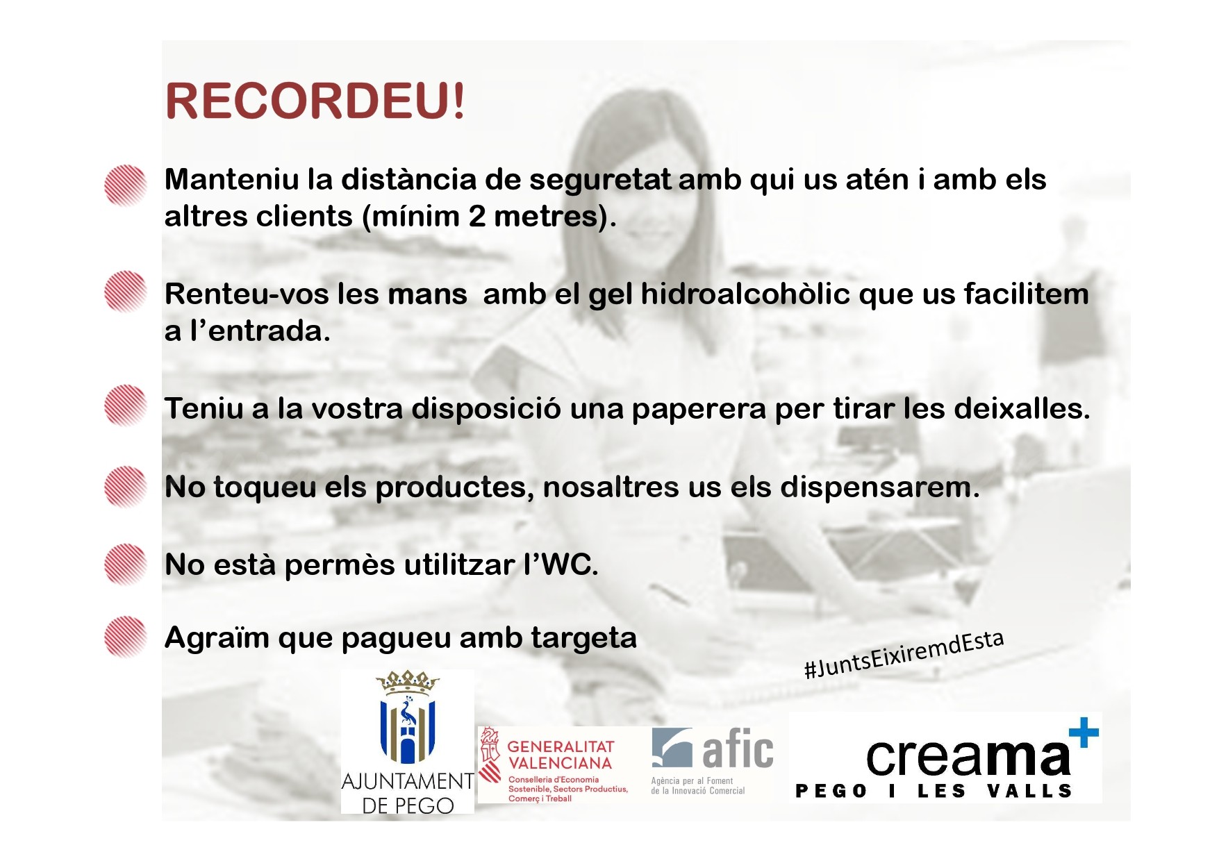 Creama Pego distribueix als comerços cartells informatius sobre mesures de seguretat