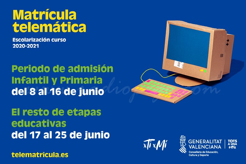 La Conselleria d’Educació activa el 8 de juny l’admissió telemàtica al web telematricula.es