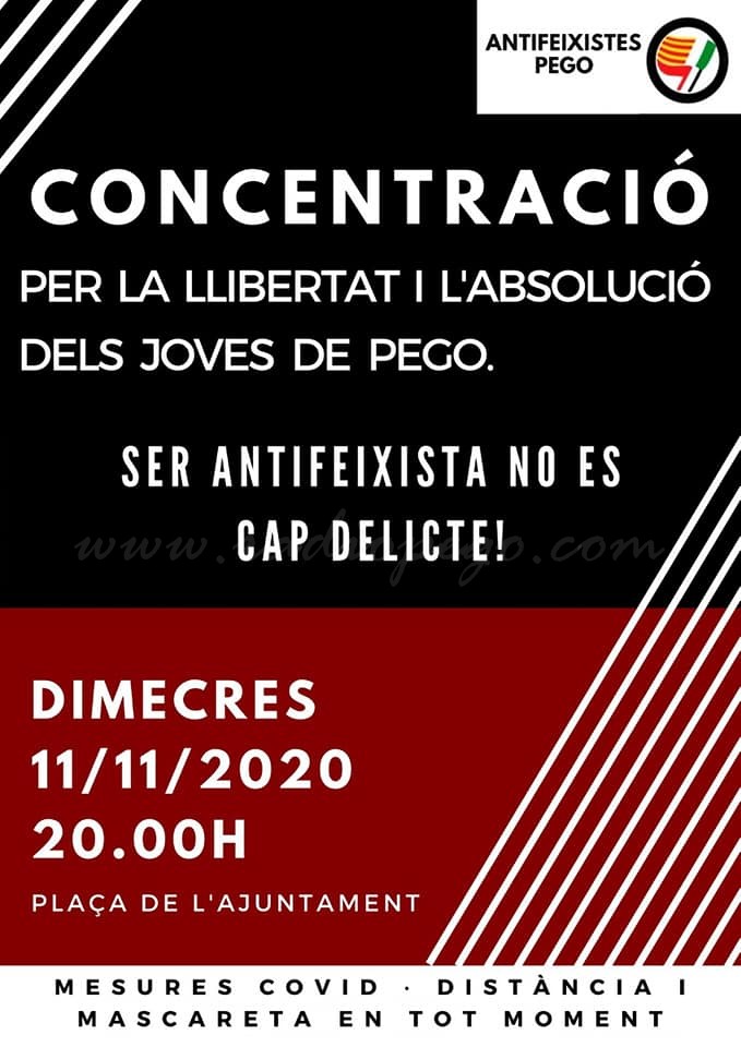 Acció Antifeixista convoca una concentració per a exigir l’absolució dels joves de Pego detinguts