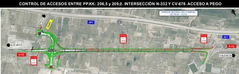 El Ministeri aprova el projecte del nou accés a Pego per la N-332