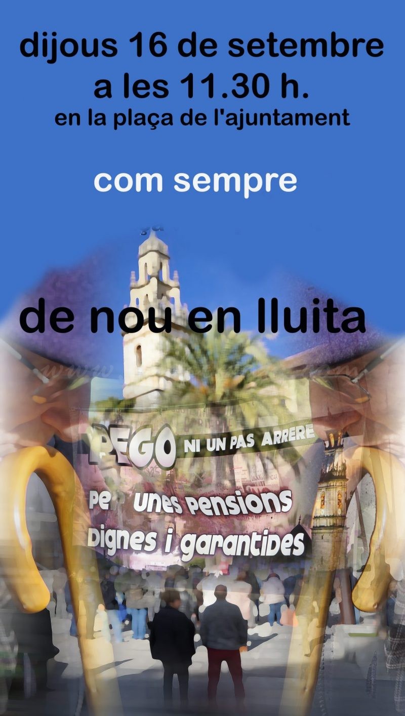 La plataforma «Pego per unes pensions dignes» reprén hui les concentracions