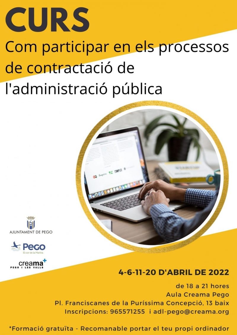 Curs gratuït a Pego sobre els processos de contractació de l’administració pública