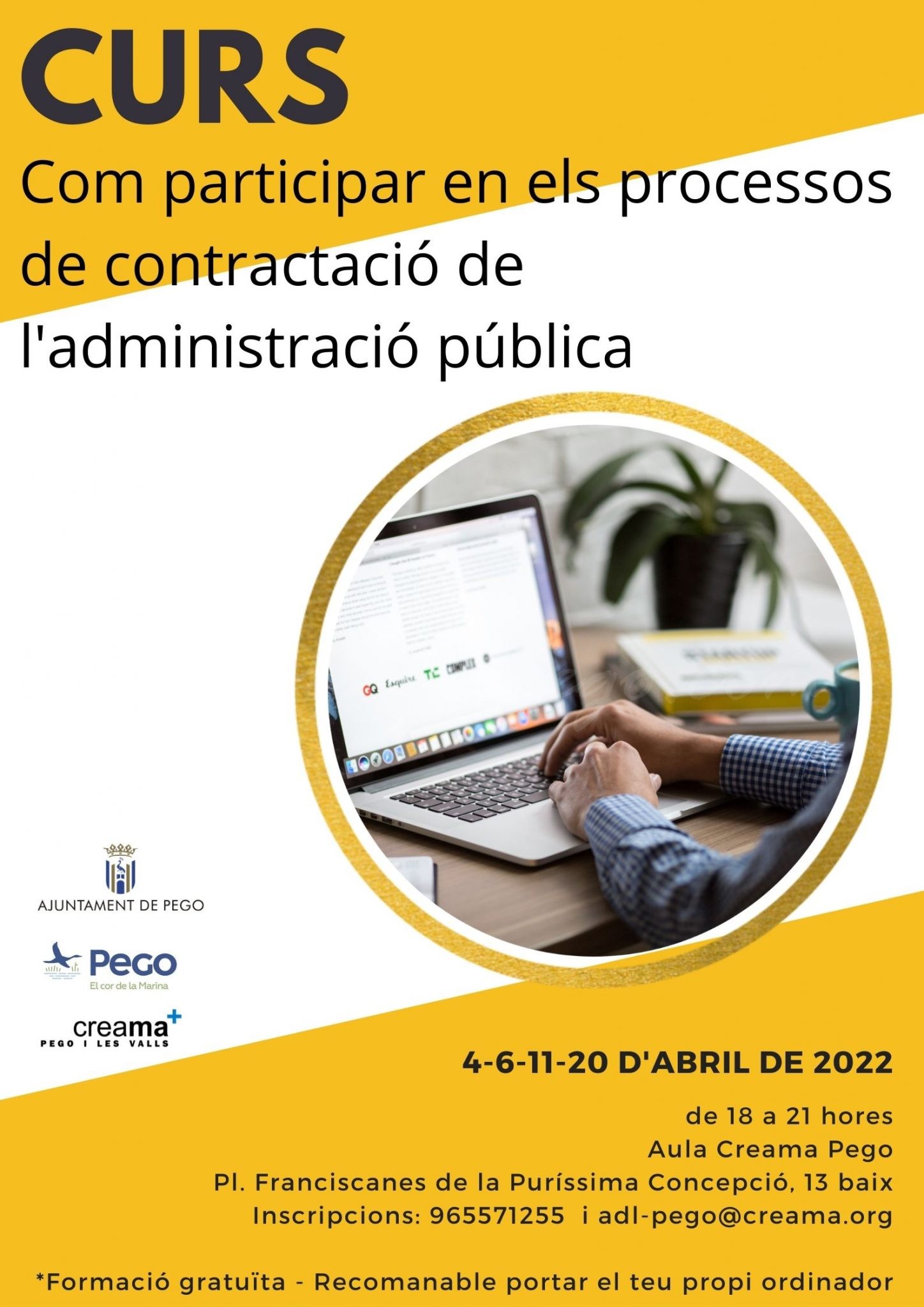 Curs gratuït a Pego sobre els processos de contractació de l’administració pública