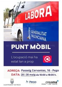 Pego tindrà un punt Labora mòbil dissabte i dilluns al passeig Cervantes