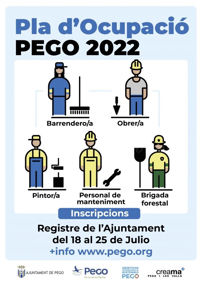 Fins al 25 de juliol està obert el termini per a inscriure’s en el segon Pla d’Ocupació de Pego