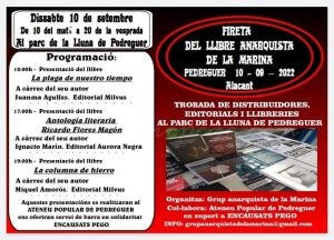 Fireta de llibres anarquistes demà a Pedreguer en col·laboració amb el grup de joves de Pego encausats
