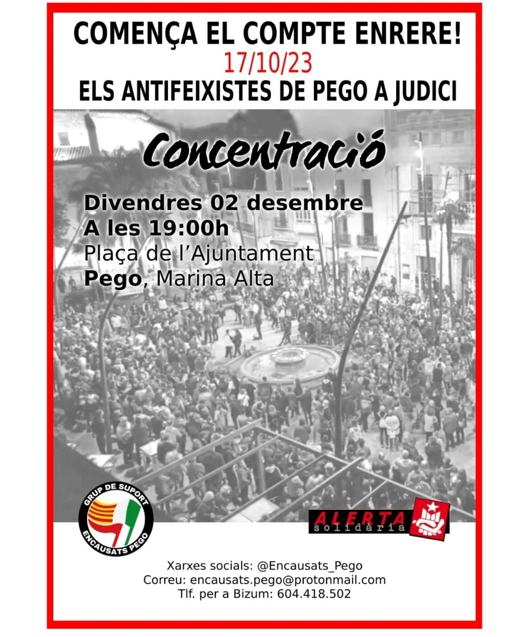 Divendres concentració a Pego en suport als 14 joves antifeixistes encausats