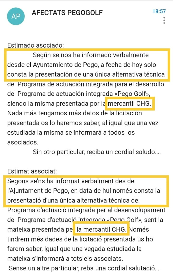 Compromís acusa al govern municipal de mentir sobre la licitació del Pego Golf