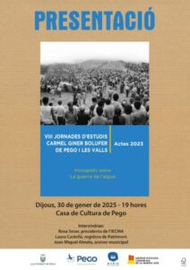 Pego suma a la seua biblioteca el monogràfic sobre ‘La guerra de l’aigua’ de les VIII Jornades d’Estudis Carmel Giner Bolufer