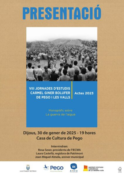 Pego suma a la seua biblioteca el monogràfic sobre ‘La guerra de l’aigua’ de les VIII Jornades d’Estudis Carmel Giner Bolufer