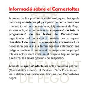 Se suspén el Carnestoltes de Pego