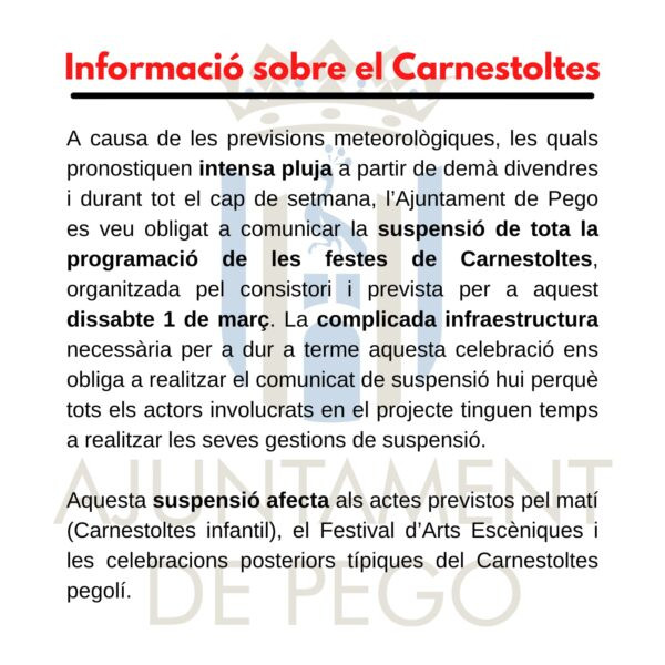 Se suspén el Carnestoltes de Pego