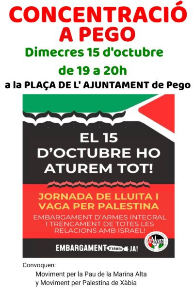 Convocada dimecres a Pego una concentració per Palestina