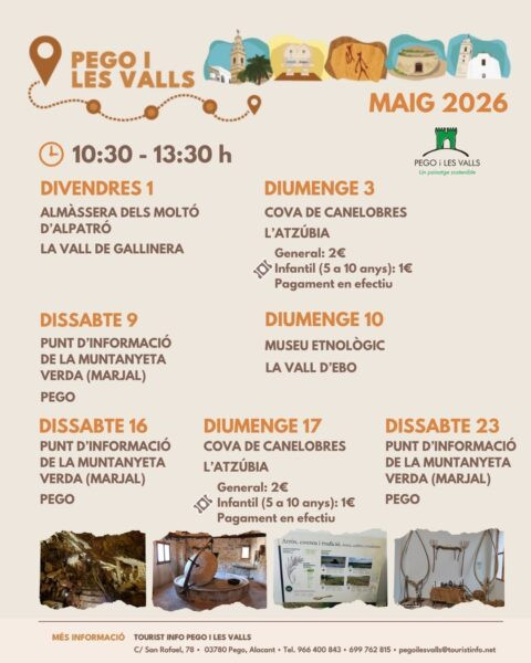 Durant els mesos de maig i juny podran continuar visitant-se els caps de setmana els monuments i recursos turístics de Pego i les Valls